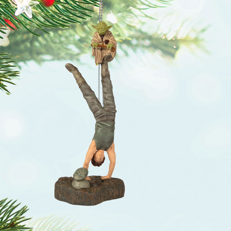 Yoda and Luke ornament, Empire Strikes Back, handstand training scene, Hallmark Keepsake, Star Wars, sound feature, Christmas decoration.