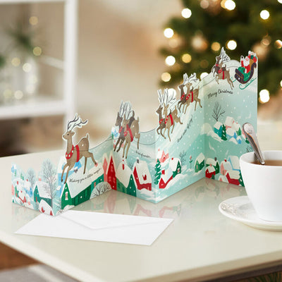 Santa's Sleigh and Reindeer Boxed Christmas Cards, Pack of 8