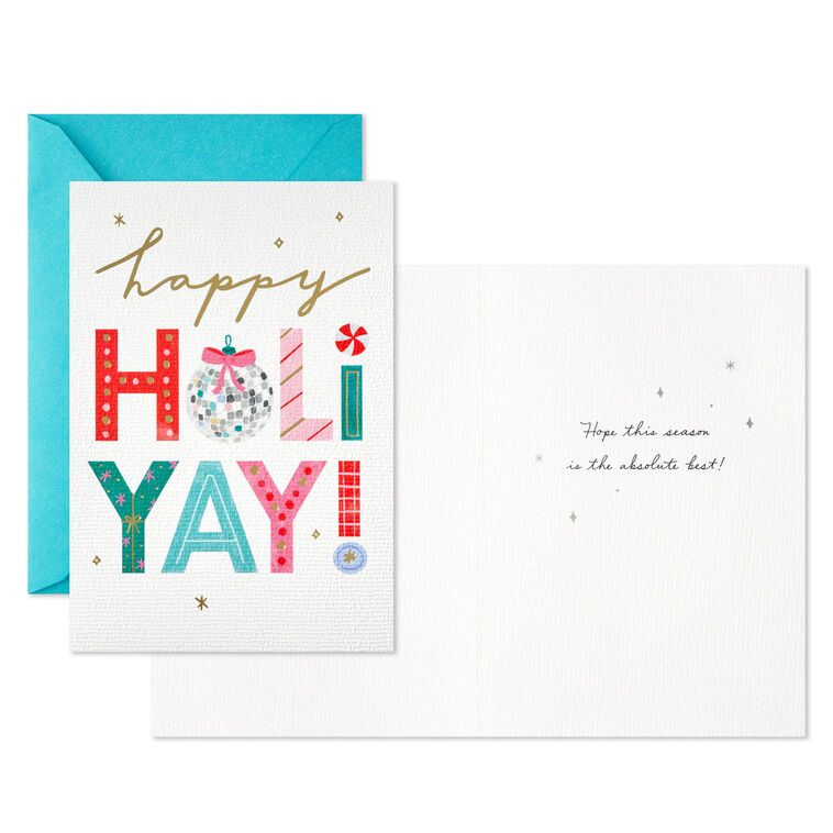 Whimsical Lettering Holi-Yay Boxed Christmas Cards, Pack of 16
