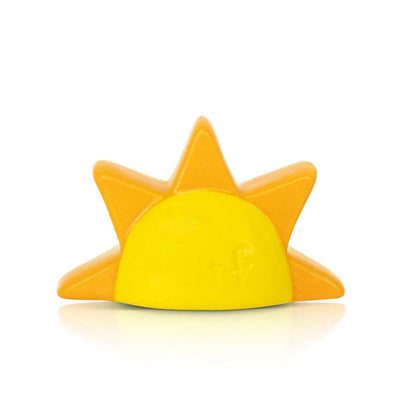 Nora Fleming sun-shaped mini with a smiling face; cheerful yellow accent for summer entertaining; hand wash only.


