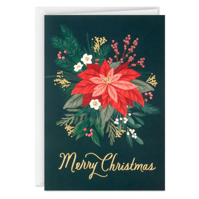 Elegant Poinsettia Boxed Christmas Cards, Pack of 16