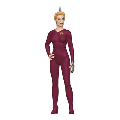 Mini Seven of Nine ornament in maroon suit with visible Borg implants, Hallmark Keepsake Star Trek Voyager Christmas collectible