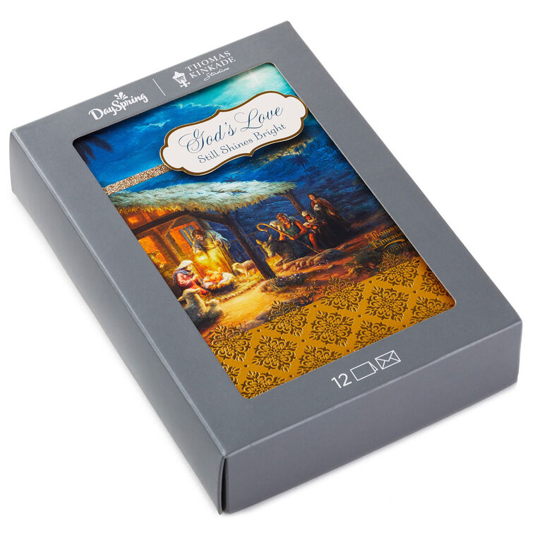 Thomas Kinkade Manger Scene Religious Boxed Christmas Cards, Pack of 12
