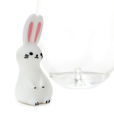 White bunny-shaped silicone drink charm, fits inside Charmers glasses; perfect for Easter celebrations or spring gatherings.