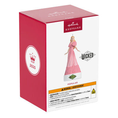 Glinda Wicked Popular Musical Ornament, pink gown, “Wicked” base, Christmas tree decoration, Hallmark Keepsake, plays “Popular” song.