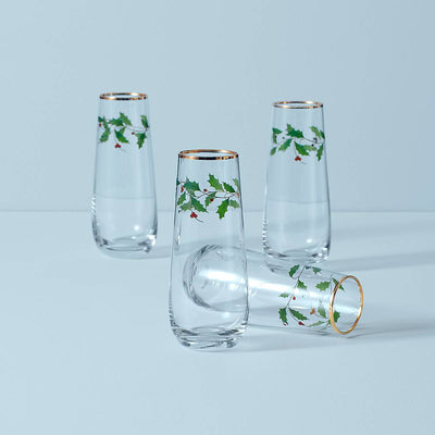 Holiday stemless flute glasses   set of 4