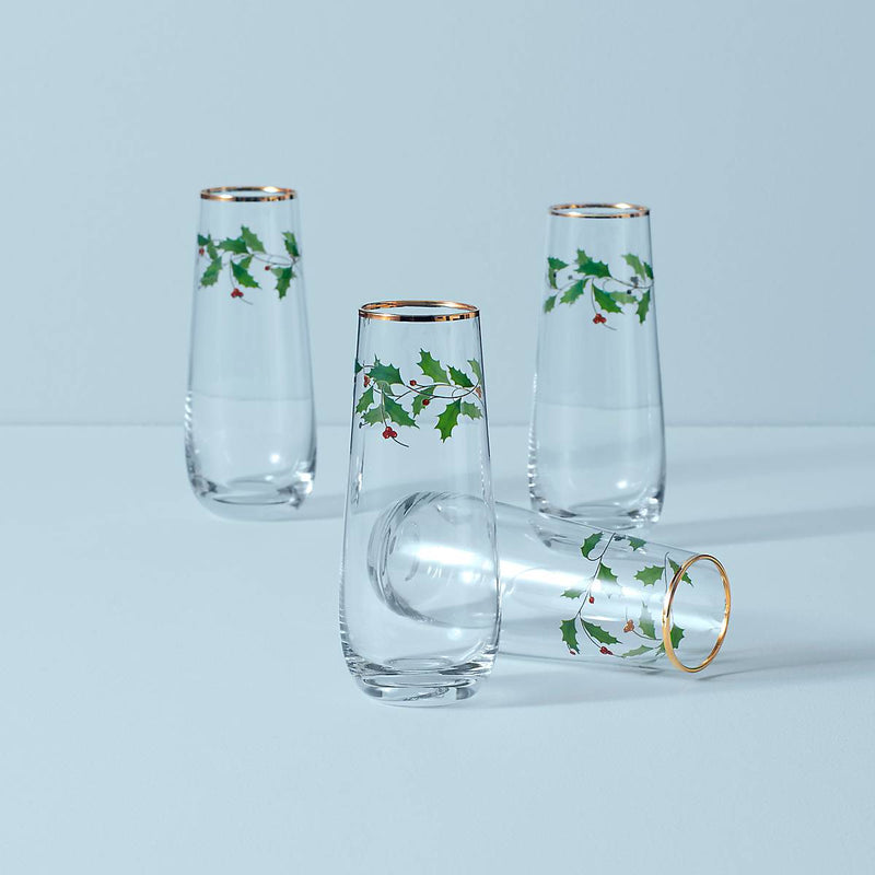 Holiday stemless flute glasses   set of 4