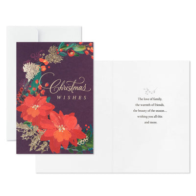 Poinsettia Wreath Boxed Christmas Cards, Pack of 12
