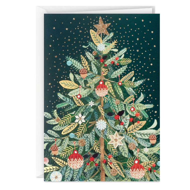 UNICEF Spruce Tree on Black Boxed Christmas Cards, Pack of 20