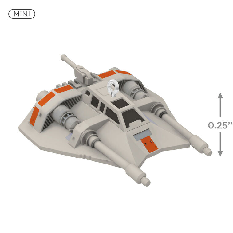 Mini Rebel Snowspeeder ornament, gray and orange T-47 vehicle from Star Wars Empire Strikes Back, Hallmark Keepsake collectible
