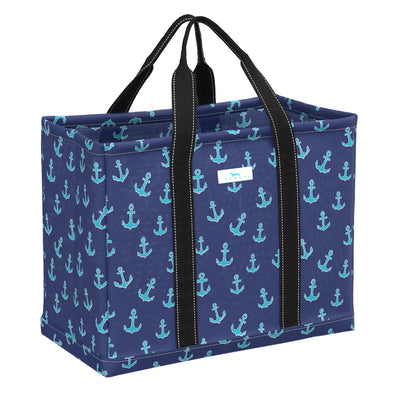 SCOUT Woven Tote Large Roadtripper in Sailors Delight with breathable striped fabric and a sturdy, removable structured bottom.