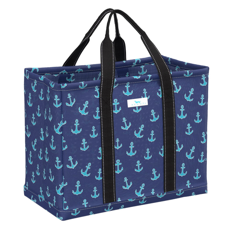 SCOUT Woven Tote Large Roadtripper in Sailors Delight with breathable striped fabric and a sturdy, removable structured bottom.