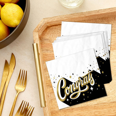 Congrats in Gold and Black Graduation Cocktail Napkins, Pack of 20