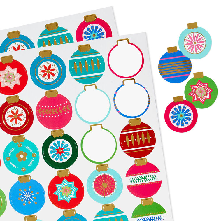 Colorful Christmas Ornament Round Christmas Seals, 2 Sheets