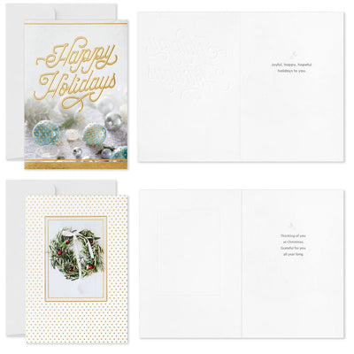 Gold and White Winter Wishes Boxed Christmas Cards Assortment, Pack of 40
