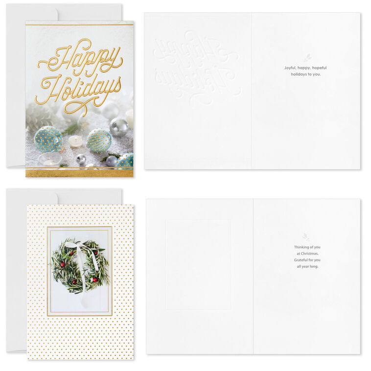 Gold and White Winter Wishes Boxed Christmas Cards Assortment, Pack of 40