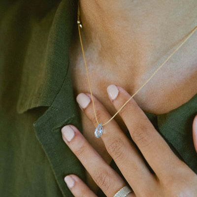 Gold Blue Shade Light Prism Crystal Necklace