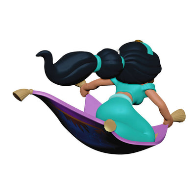 Hallmark Keepsake Disney Jasmine rides magic carpet ornament, turquoise outfit, purple and gold carpet, Christmas tree decoration