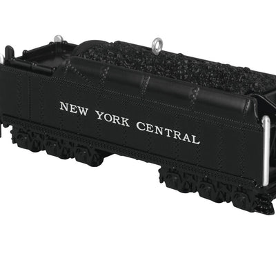 Hallmark Keepsake Lionel New York Central Vanderbilt Tender ornament, black die-cast metal train coal car with turning wheels and NY Central markings.