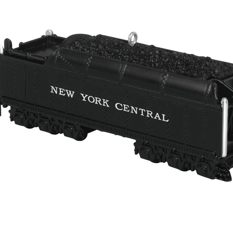 Hallmark Keepsake Lionel New York Central Vanderbilt Tender ornament, black die-cast metal train coal car with turning wheels and NY Central markings.