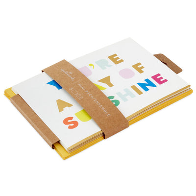 Multicolor thank-you cards with gold foil text on white background, in a mini set with matching envelopes.
