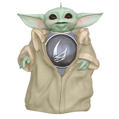 Grogu ornament, The Mandalorian, Baby Yoda in youngling robes and armor, Hallmark Keepsake, Star Wars, Christmas tree decoration.