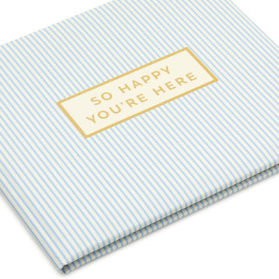 So Happy You're Here Blue and White Striped Guest Book