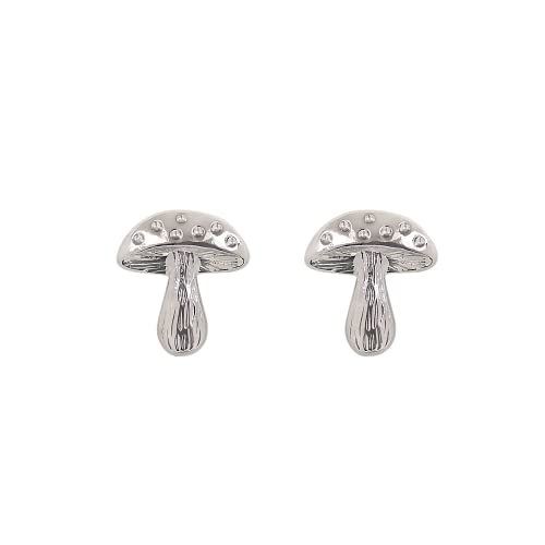 Silver Tone Mushroom Stud Earrings