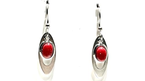 Long Oval with Red Jade Stone Pierced Earrings NE-1838C