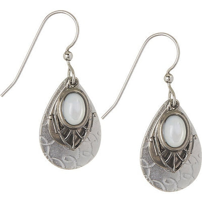 Silver-tone filigree teardrop earrings with delicate cutout design and drop silhouette.
