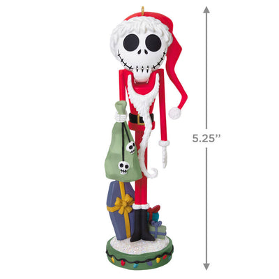 Santa Jack Skellington nutcracker ornament in red suit with moving mouth from The Nightmare Before Christmas.

