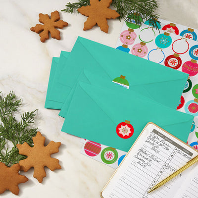 Colorful Christmas Ornament Round Christmas Seals, 2 Sheets
