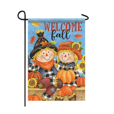 Double-sided garden flag with scarecrows on both sides