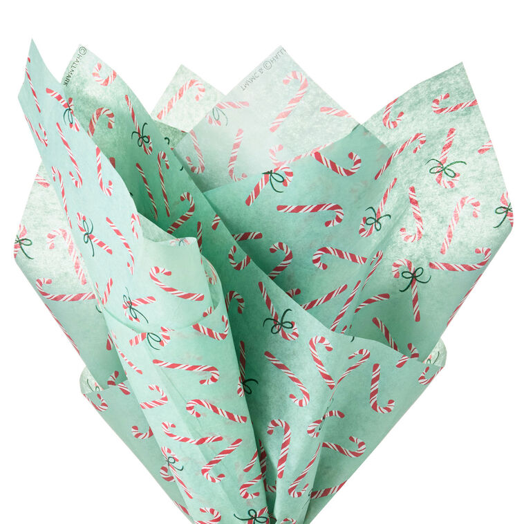 Peppermint-Scented Candy Canes on Green Christmas Tissue Paper, 4 sheets