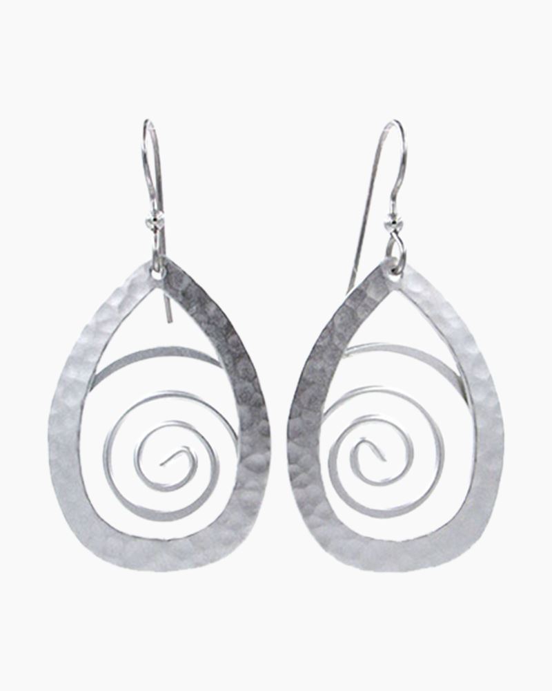 Hammered Swirl Silver Tone Drop Earrings