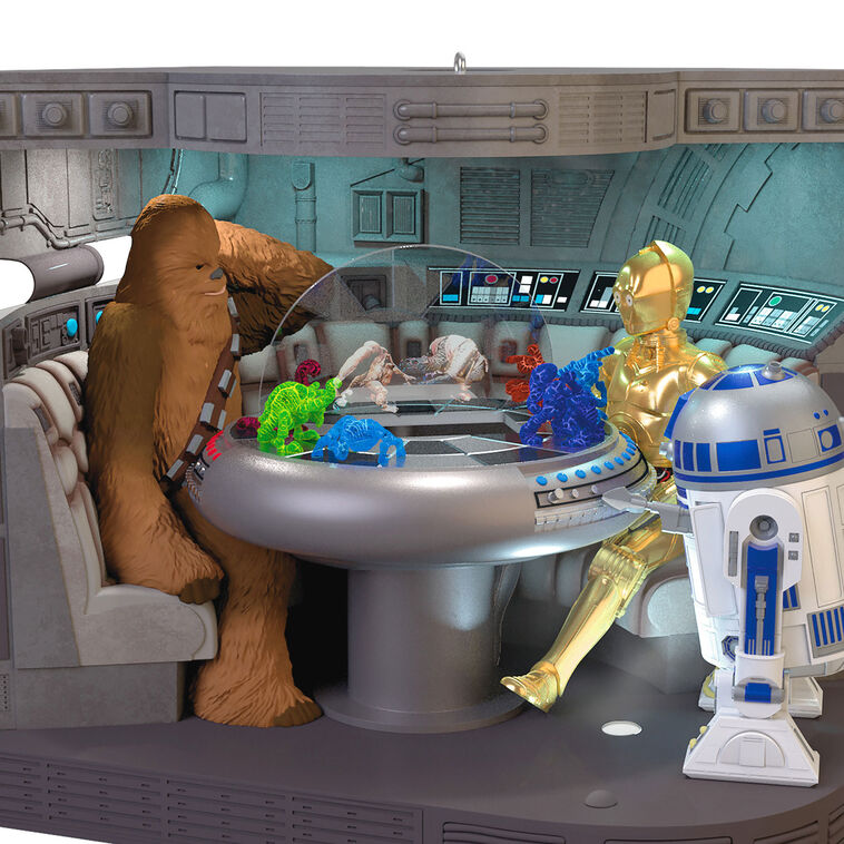 Star Wars Let the Wookiee Win ornament, Chewbacca, R2-D2, holochess scene, video, light and sound, Hallmark Keepsake, Christmas decoration.