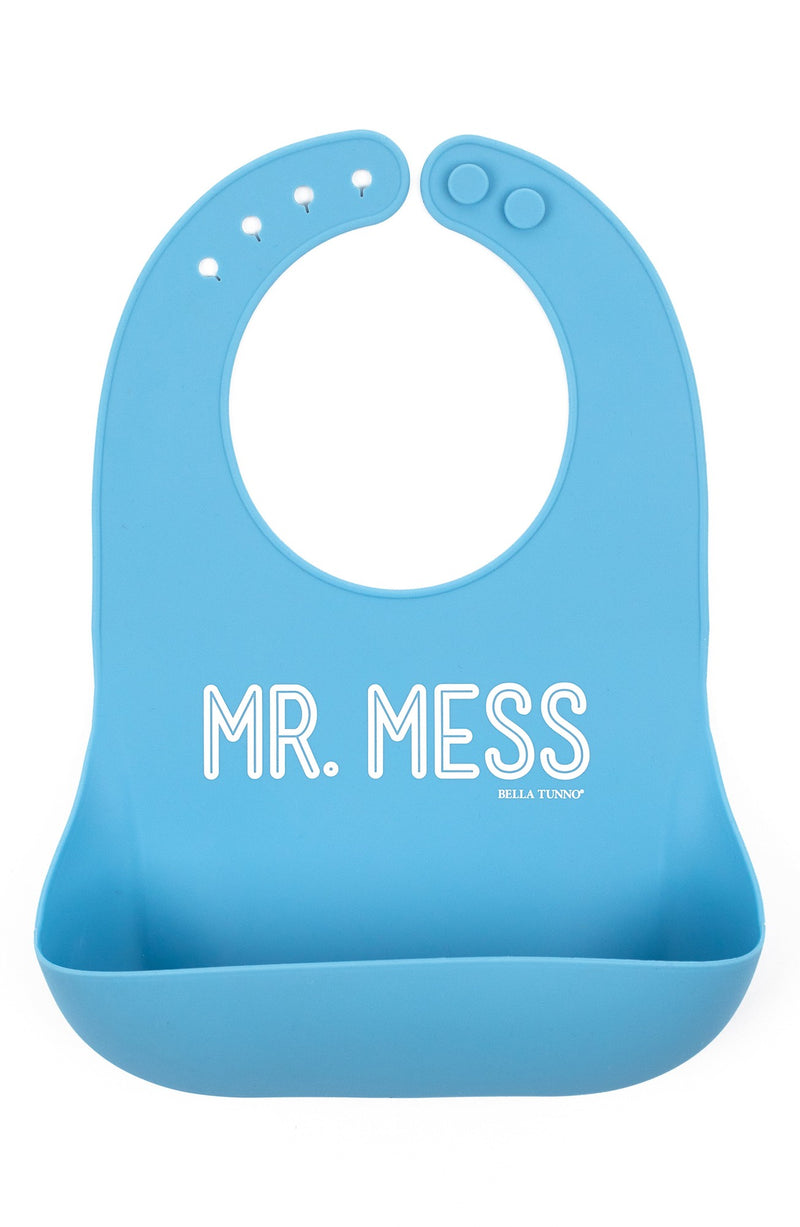Blue silicone baby bib with &