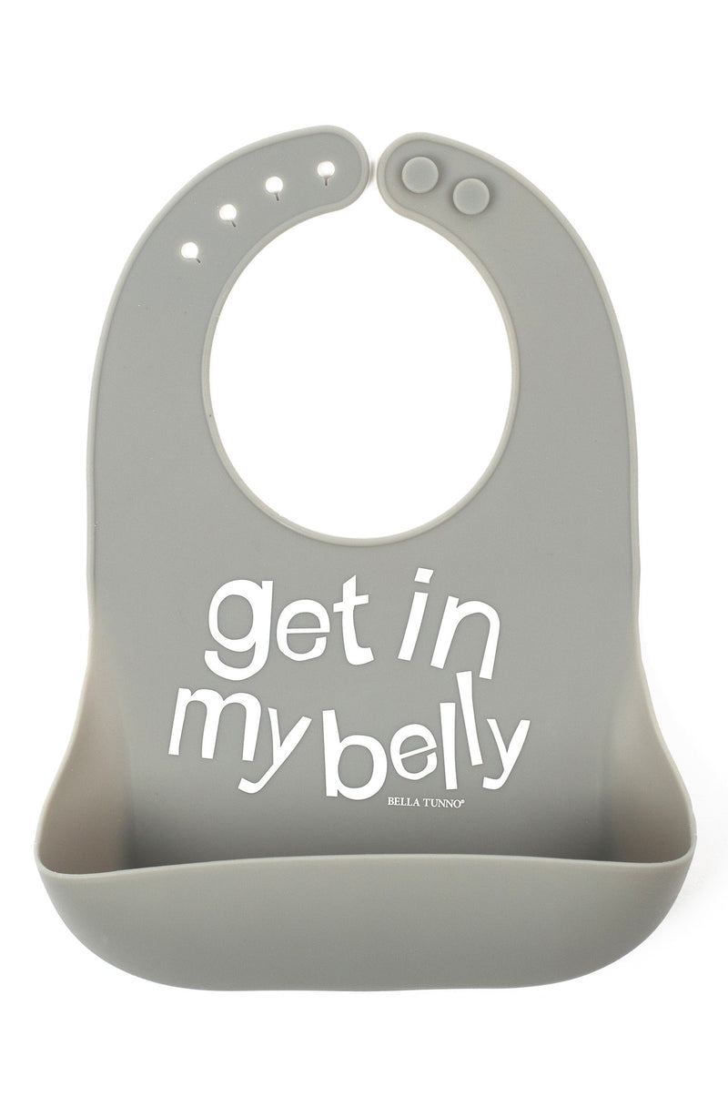 Grey silicone baby bib with &