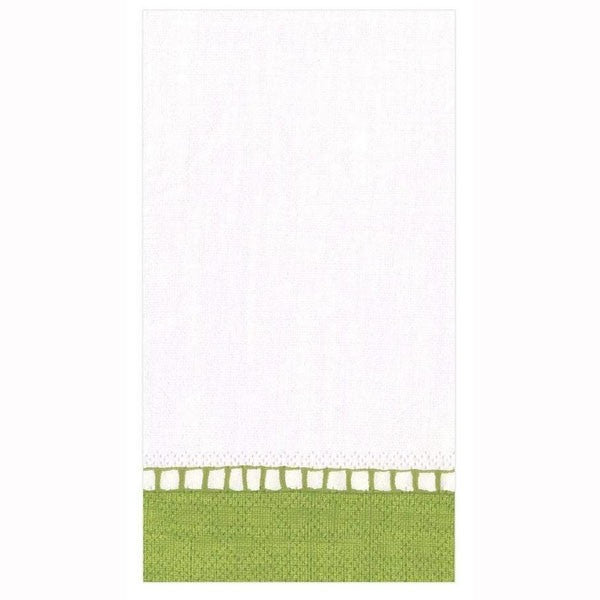 Caspari green linen border paper guest towel napkins, 15-pack, eco-friendly triple-ply.