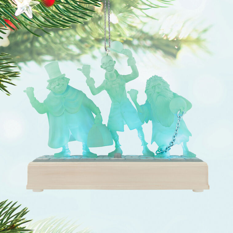Haunted Mansion Hitchhiking Ghosts trio in blue, Hallmark Keepsake ornament with light and sound, Disney Haunted Mansion collection