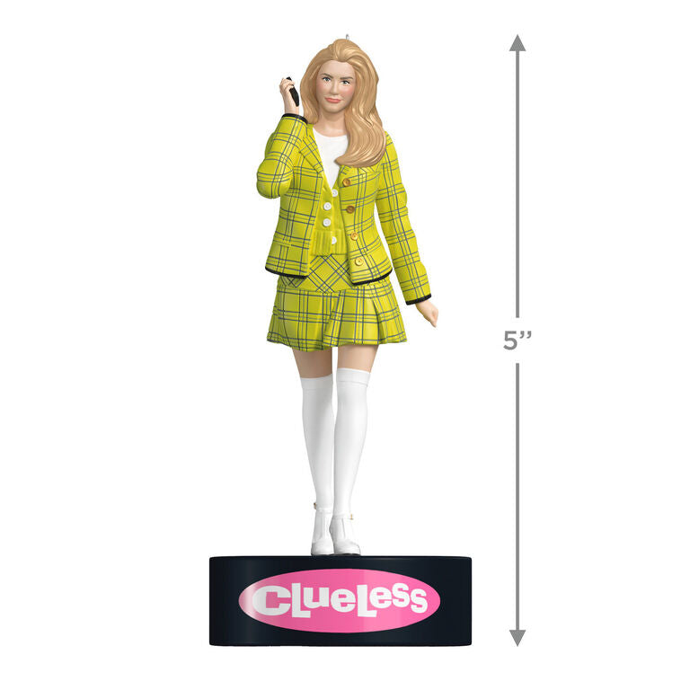 Cher Horowitz ornament, Clueless movie, yellow plaid outfit, retro flip phone, Hallmark Keepsake, sound feature, Christmas decoration.