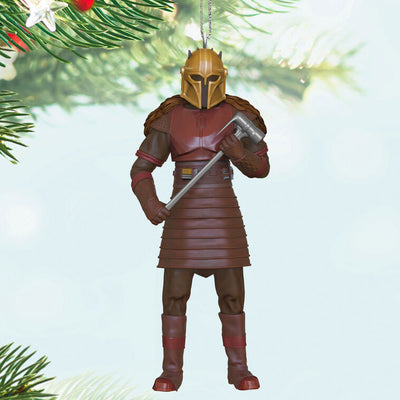 Star Wars Mandalorian The Armorer ornament, Hallmark Keepsake 2025, warrior in gold helmet forging beskar armor, Disney collectible.