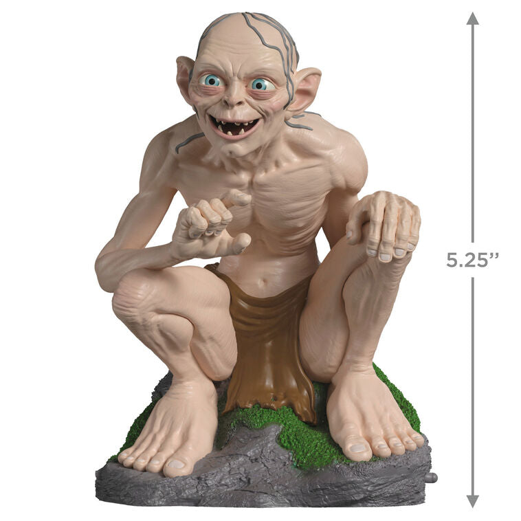 Gollum ornament, Lord of the Rings character on mossy rock, sound and motion, Hallmark Keepsake, Christmas tree decoration.