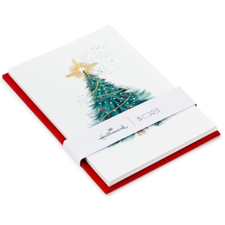 Elegant Evergreen With Star Packaged Christmas Cards, Set of 5