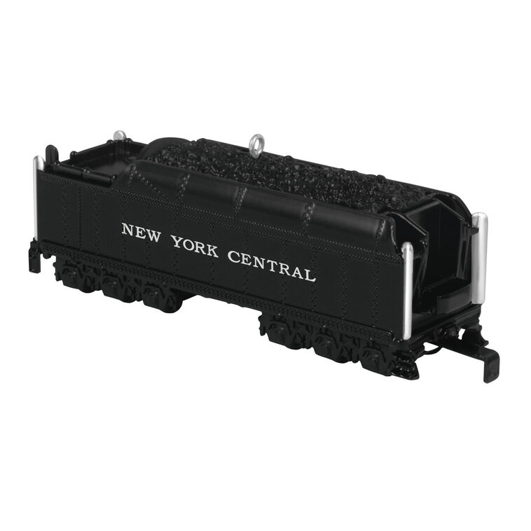Hallmark Keepsake Lionel New York Central Vanderbilt Tender ornament, black die-cast metal train coal car with turning wheels and NY Central markings.