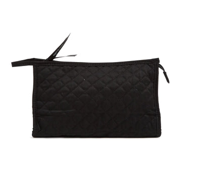 Black trapeze-shaped Vera Bradley cosmetic bag with zip closure