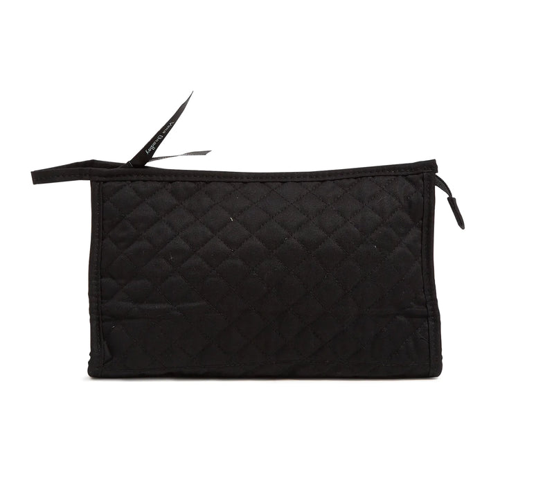 Black trapeze-shaped Vera Bradley cosmetic bag with zip closure