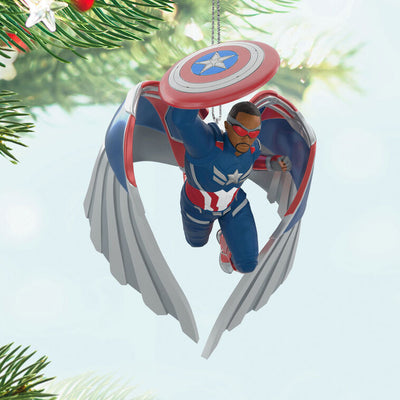 Captain America Christmas ornament in flight with shield and vibranium wings from Brave New World