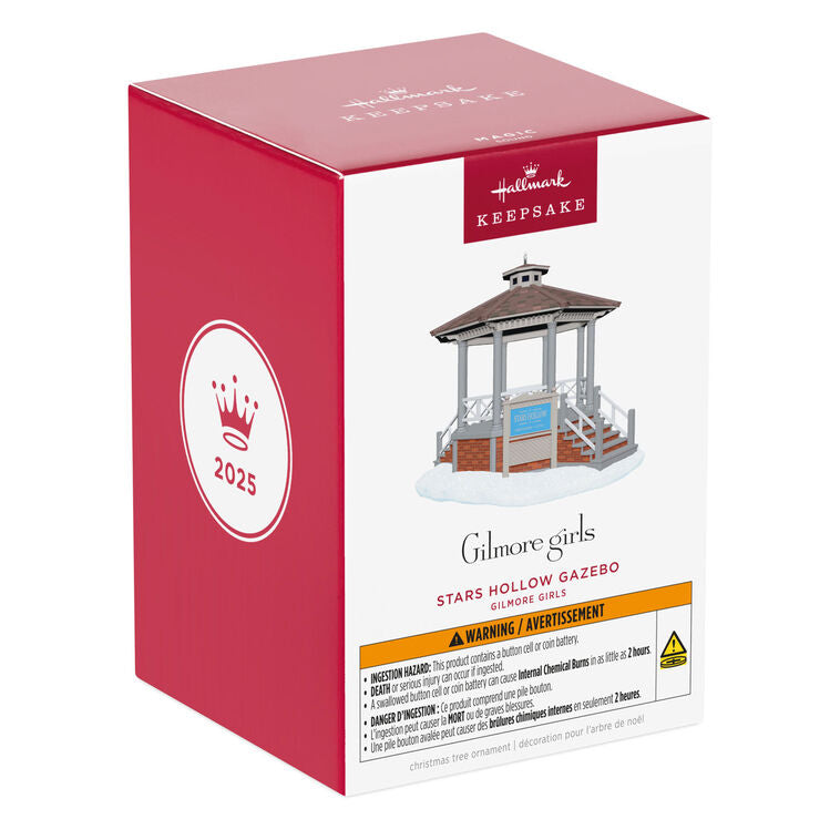 Stars Hollow gazebo ornament, Gilmore Girls TV show, musical, Hallmark Keepsake, Christmas tree decoration, snowy town square collectible.