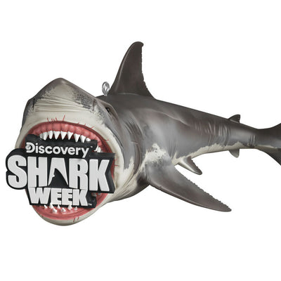 Shark Week ornament, great white shark with Discovery logo in jaws, Hallmark Keepsake, Christmas tree decoration, TV event collectible.